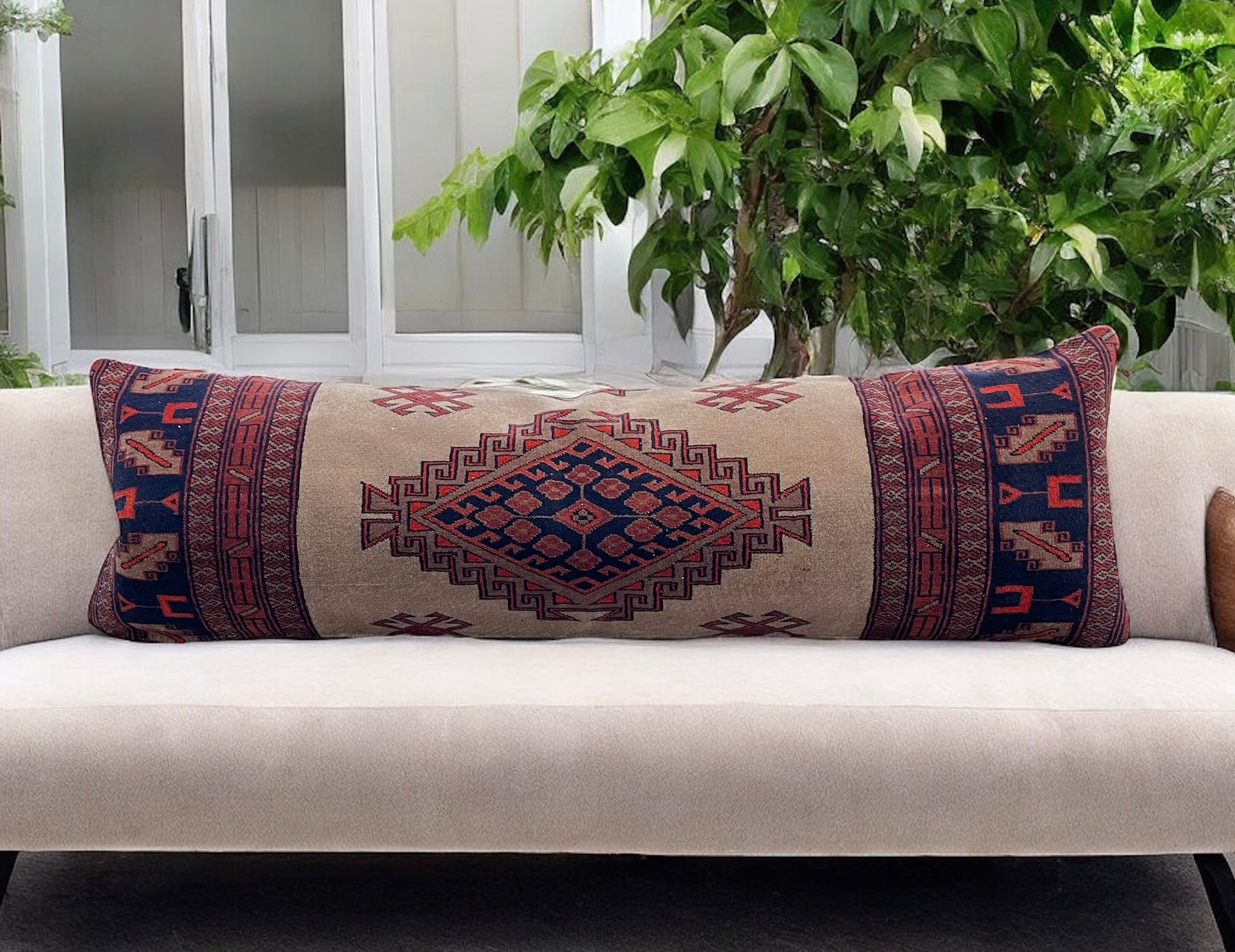 14x44 Long Lumbar Handmade Vintage Kilim Pillow Cover Cover Only FIN Eclectic Home Market