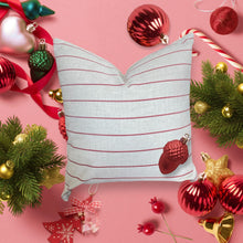 Load image into Gallery viewer, Linen Candy Cane Striped Christmas Pillow Cover, Off White Cotton Back
