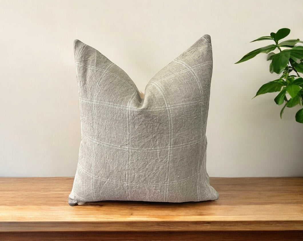 Windowpane Linen Pillow Covers, 100% Linen, Off-white Cotton Back