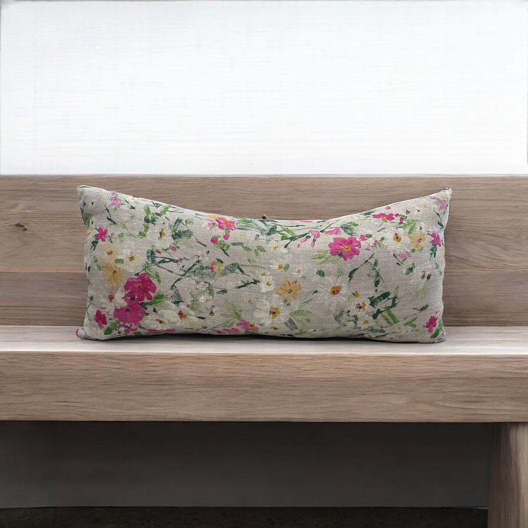 14x30 inch  Floral Linen Pillow Cover/ Modern Farmhouse