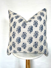 Load image into Gallery viewer, Blue Floral and Linen Modern Farmhouse Pillow Cover, French Country Style, Throw Pillow
