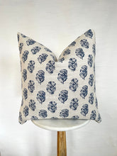 Load image into Gallery viewer, Blue Floral and Linen Modern Farmhouse Pillow Cover, French Country Style, Throw Pillow
