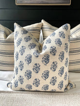 Load image into Gallery viewer, Blue Floral and Linen Modern Farmhouse Pillow Cover, French Country Style, Throw Pillow
