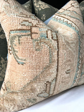 Load image into Gallery viewer, 16x16 Peachy Tan Hints of Light Green Turkish Handwoven Vintage, Cover Only, FINAL SALE
